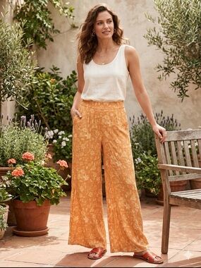Wonderly Boho Floral Wide Leg Palazzo Pants in Orange / Mustard